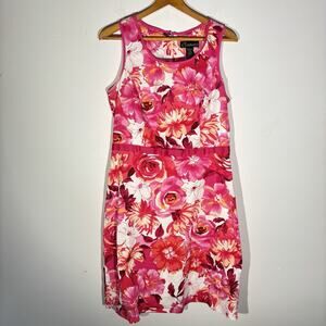 Pomponix Pink Floral Cotton Sleeveless Casual Spring Easter Midi Dress Size 12